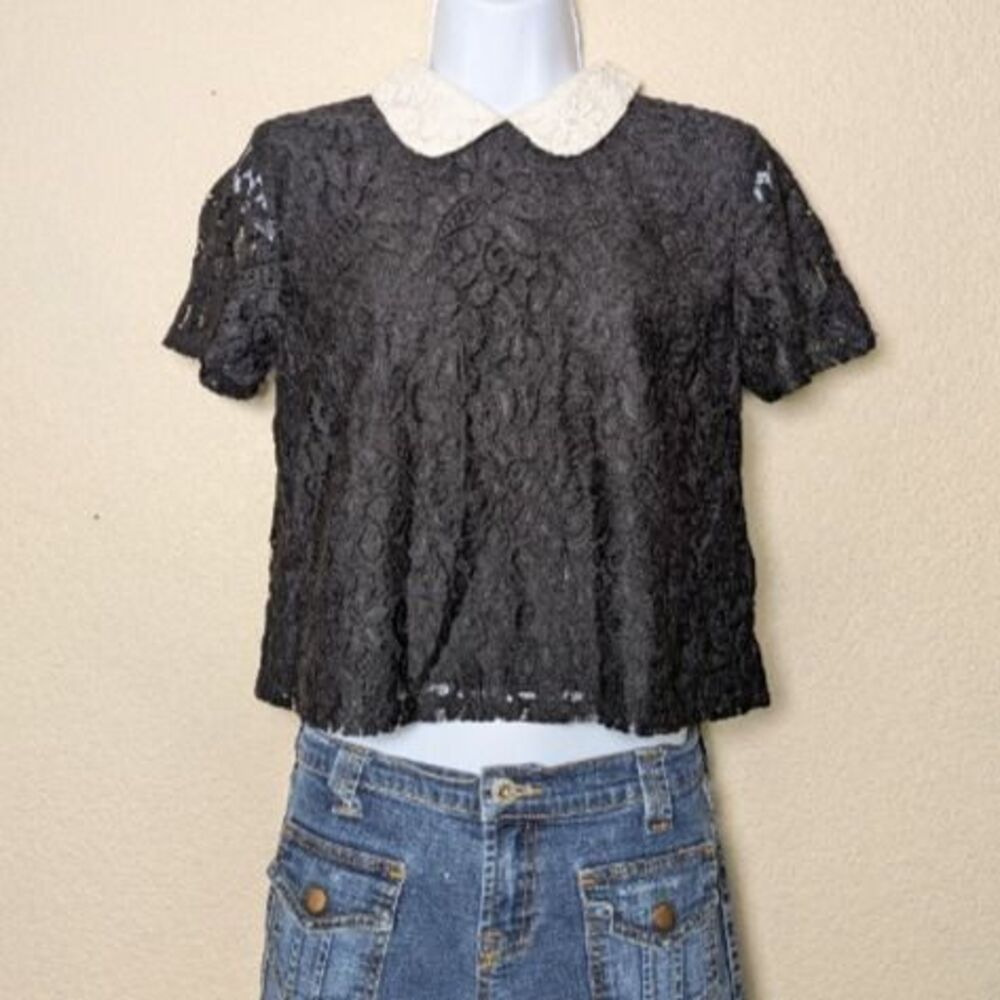 Black Lace Peter Pan Collar Top Size Small Wednesdaycore Gothic Dark Academia